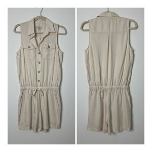 LOFT Beige Safari Button Front Sleeveless Elastic Waist Pockets Jumper Romper XS